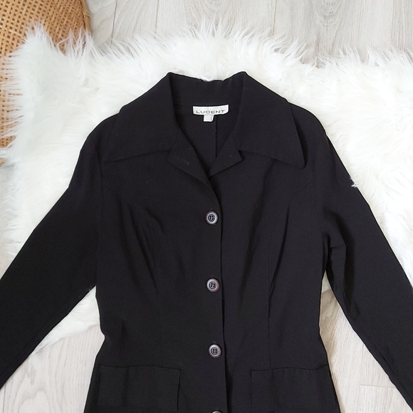 Lucent Black Long Trench Coat Jacket - Picture 4 of 11